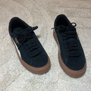 PUMA suede platform creepers, black and white, crepe sole, like new.